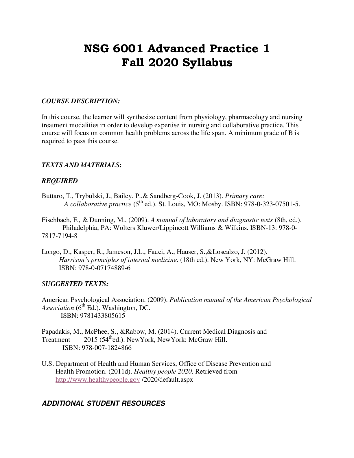 Preview image of NSG 6001 Advanced Practice 1 Fall 2020 Syllabus document